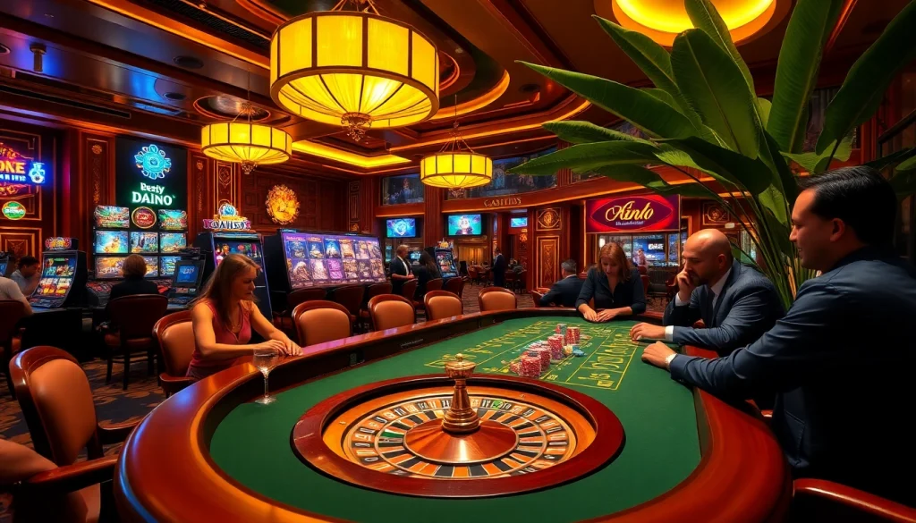 Experience the thrilling atmosphere of a Rio casino with engaged players and vibrant gaming.