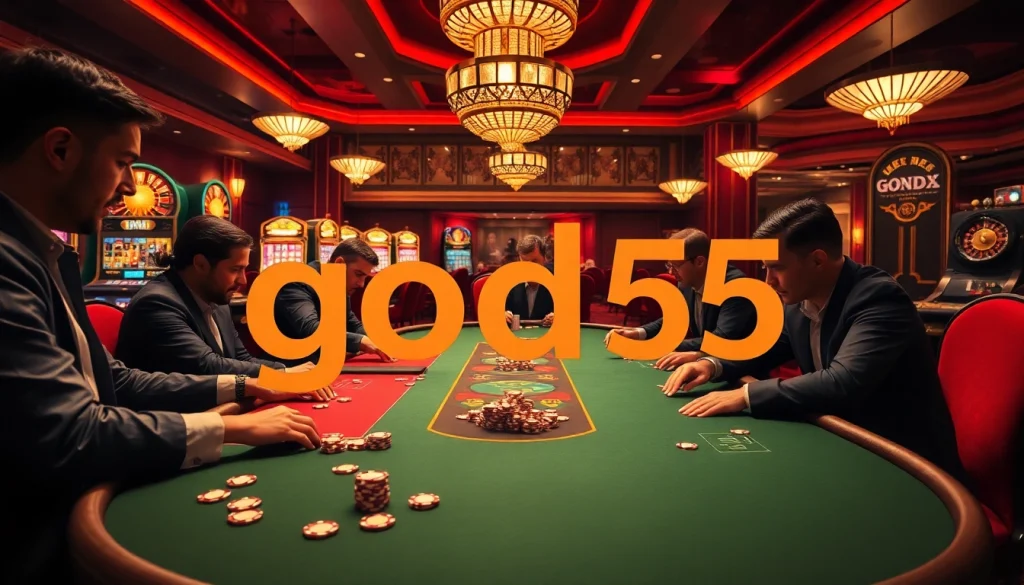 Experience excitement at god55 with professional poker players at a luxurious casino table.