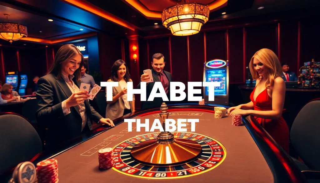 Players enjoying a thrilling casino experience at THABET with vibrant gaming tables and elegant dealers.