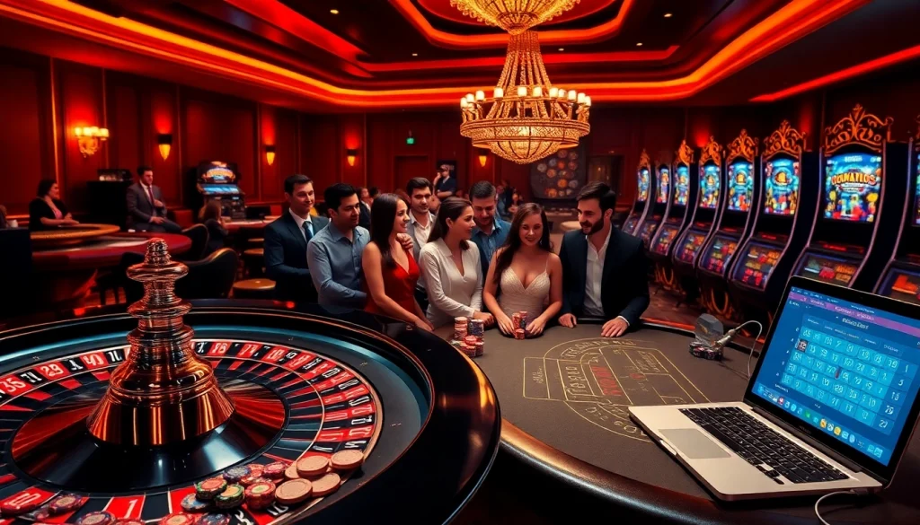 Experience thrilling gameplay at nhà cái lucky88 with vibrant casino elements including roulette, poker chips, and slot machines.