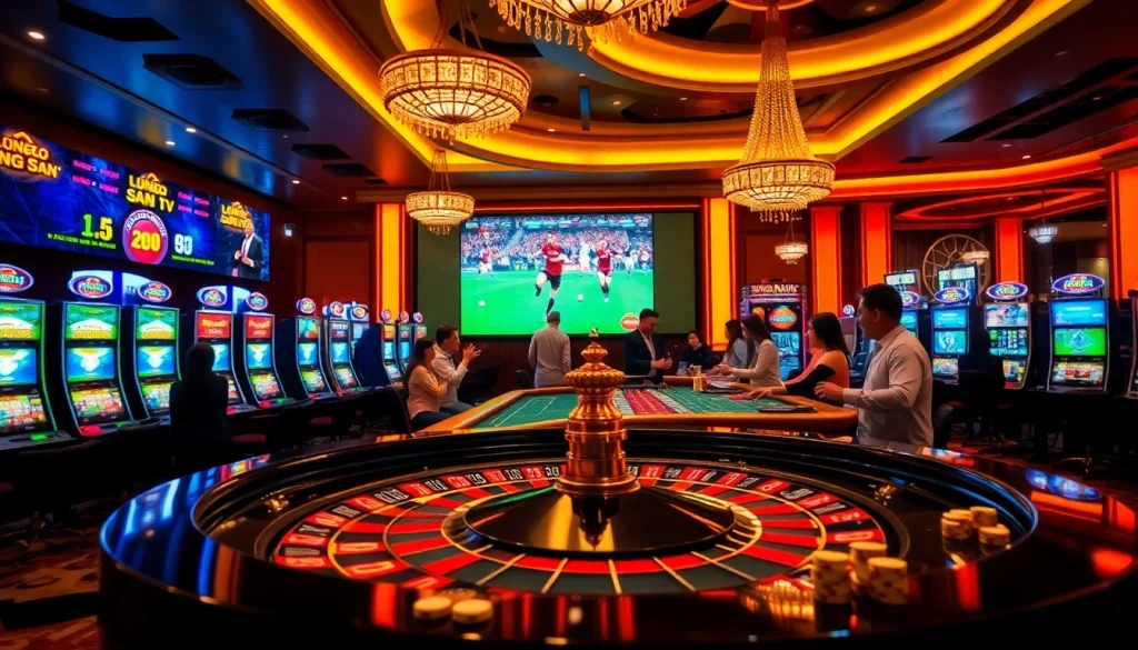Lương Sơn TV offers a thrilling gambling experience with live football streaming and vibrant casino visuals.