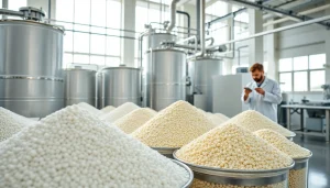 Industrieller Süßstoff in einem modernen Produktionsumfeld mit verschiedenen Süßstoffbehältern.