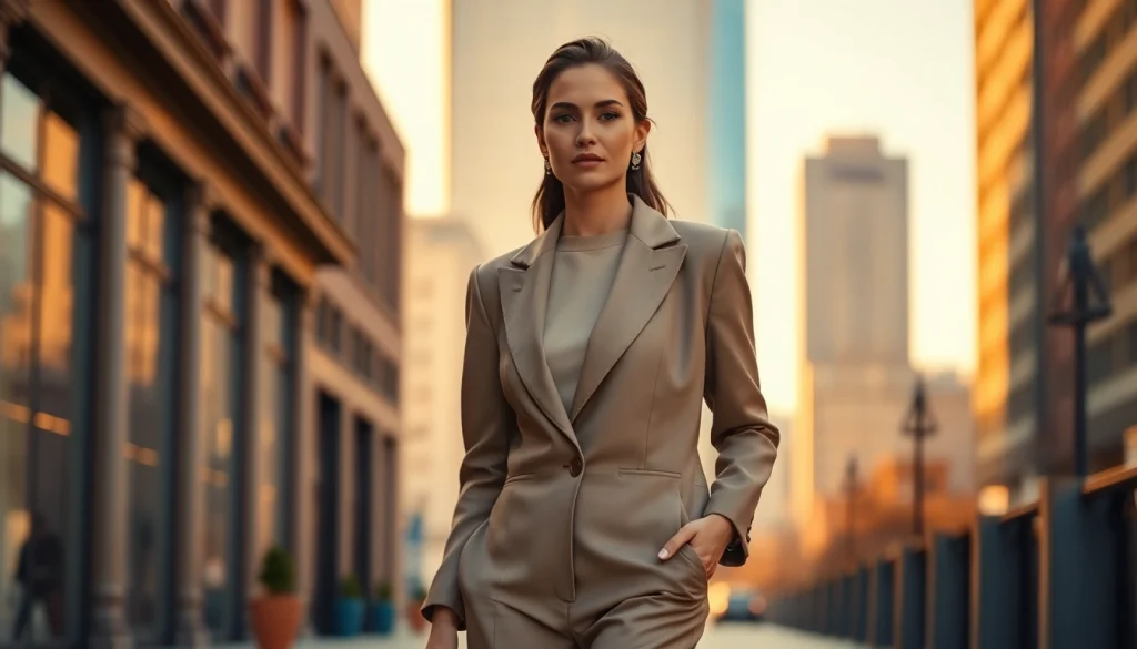 Rivelle fashion embodying elegance and quality in a sophisticated urban setting.