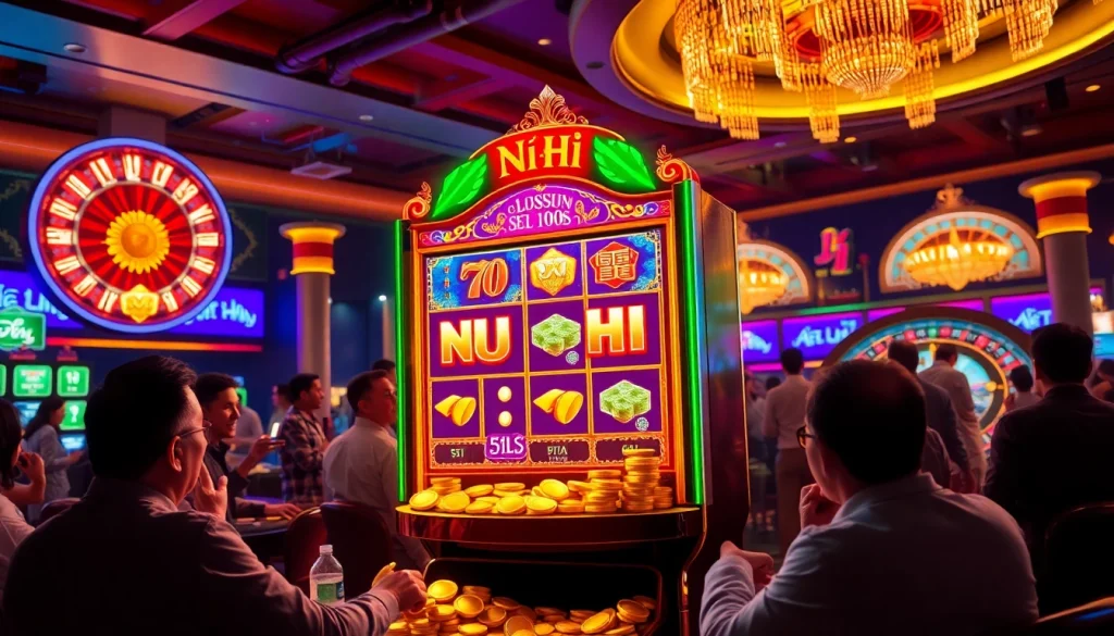 Nổ Hũ slot machine attracting players in a glamorous casino setting.