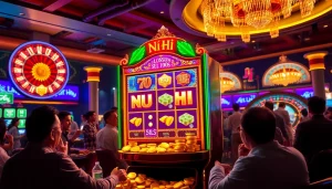 Nổ Hũ slot machine attracting players in a glamorous casino setting.
