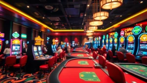 Engaging view of Canada online casinos featuring vibrant gaming tables and lively players.