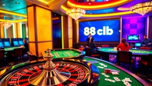 Experience excitement at 88clb with vibrant casino tables, glowing roulette wheels, and enthusiastic players.