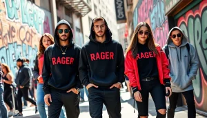 Dynamic street fashion scene featuring stylish RageOff clothing.