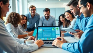 Managing customer interactions effectively with WhatsApp Business CRM in a collaborative office setting.