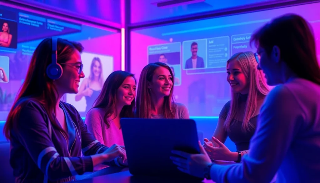 Engaging AI chat scene focused on sex chat AI interactions with colorful avatars.