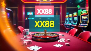 Engaging casino scene featuring poker chips and slot machines, promoting exciting gameplay with XX88.