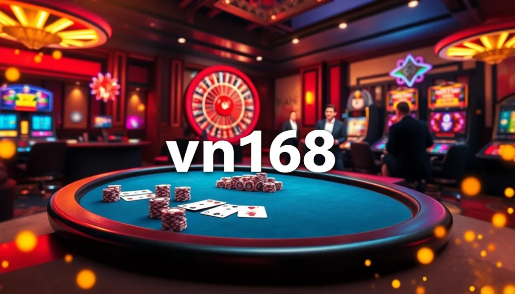 Enjoying a game of poker with vn168 at a luxurious casino table.