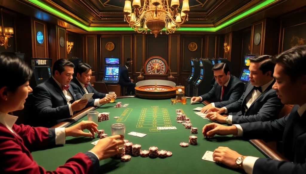 Players engage in an exciting poker game at a luxurious casino table, inspired by https://journal.unj.ac.id/.