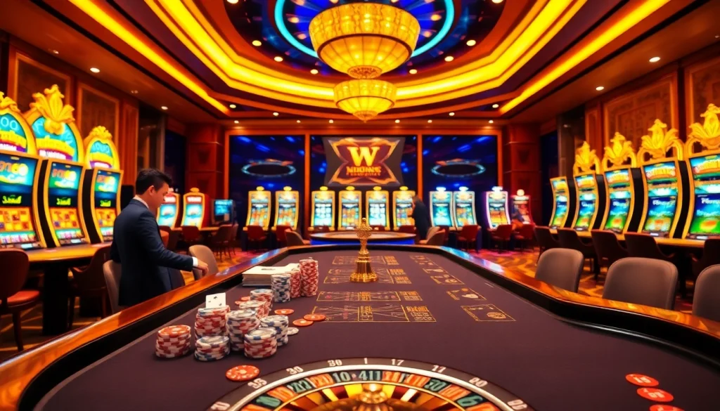 Engage in exciting gameplay at https://xx88.promo/ with vibrant casino visuals including tables and slot machines.