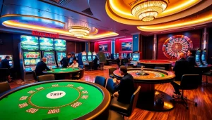 Experience thrilling gameplay at 789P casino, showcasing vibrant poker tables and slot machines.