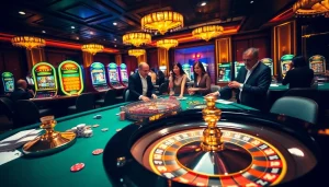 Experience the thrills of rr88 with an engaging casino scene featuring poker tables and roulette wheels.