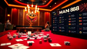 Experience thrilling gameplay at Man88 with vibrant casino tables and exciting betting action.