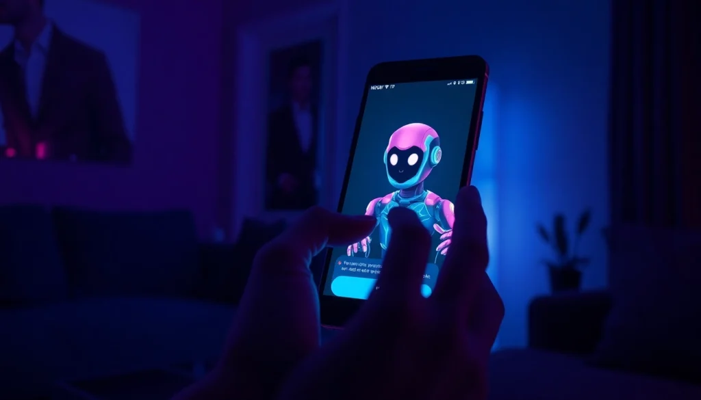 Engaging nsfw ai chat on a smartphone in a dimly lit, intimate setting.