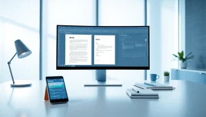 在现代工作区展示的 WPS Office，屏幕上正在编辑，强调生产力。