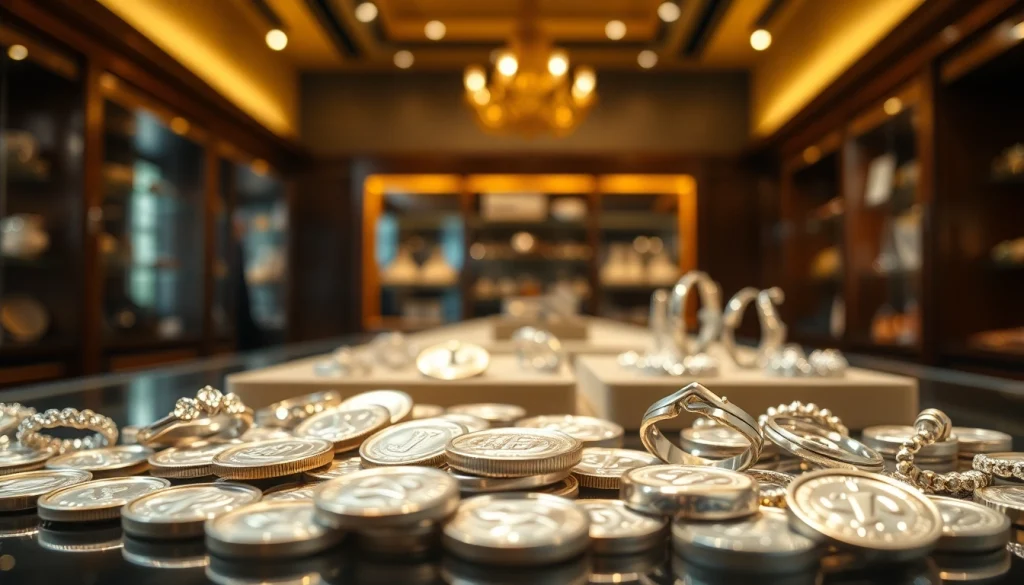Scopri il valore del compro argento mostrando gioielli e monete in un negozio elegante.