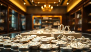 Scopri il valore del compro argento mostrando gioielli e monete in un negozio elegante.