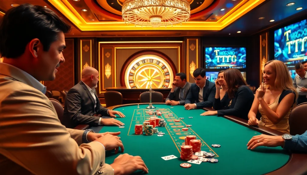 TT88 gaming excitement at a poker table with vibrant chips and engaging players.