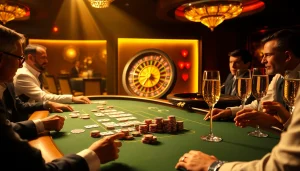 Engaging casino environment showcasing a high-stakes table at https://xx88.day/ with poker chips and cards.