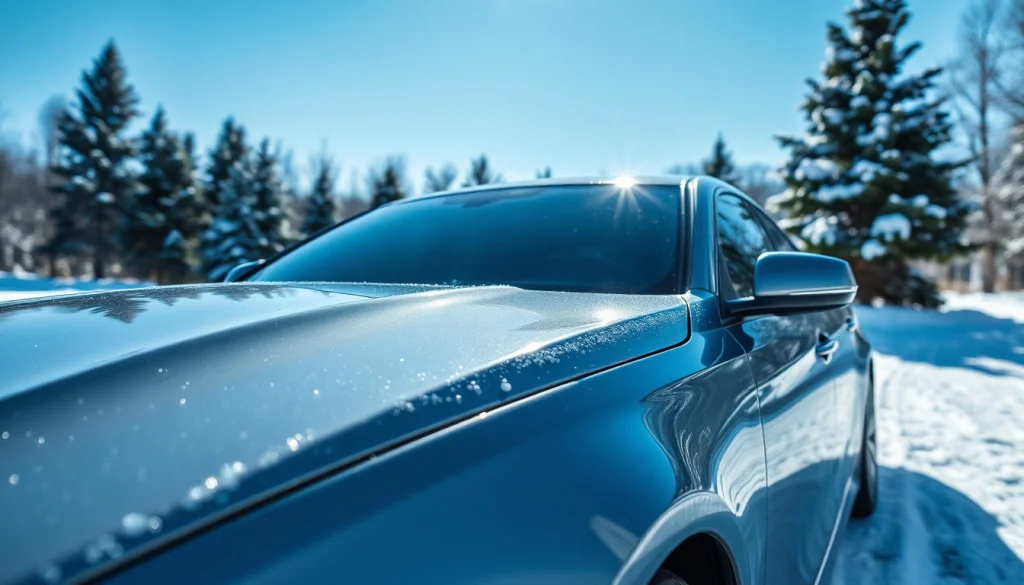 Ensure winter car protection Chattanooga with a sleek vehicle showcasing gleaming protective coating in snowy backdrop.