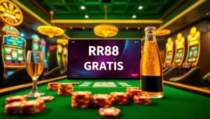 Experience the thrill of RR88 Gratis with luxurious casino tables, poker chips, and high-stakes betting.