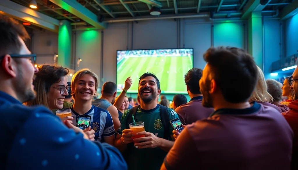 Fans enjoying a live match at joemadfan.com venue, showcasing vibrant excitement and sports culture.
