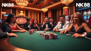 Players enjoying an exciting poker game at NK88's premium casino tables.