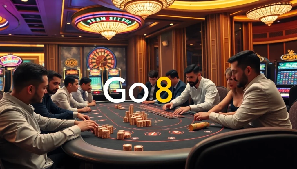 Players enjoying a high-stakes game at the Go8 casino, showcasing excitement and luxury.