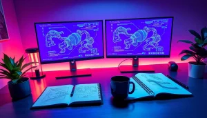 Futuristic digital workspace for ai nsfw content creation with modern design elements.