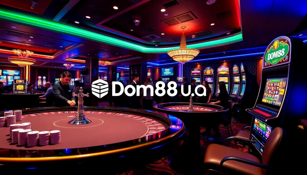 Experience the thrill of online gambling at dom88.us.com with vibrant casino tables and excited players.