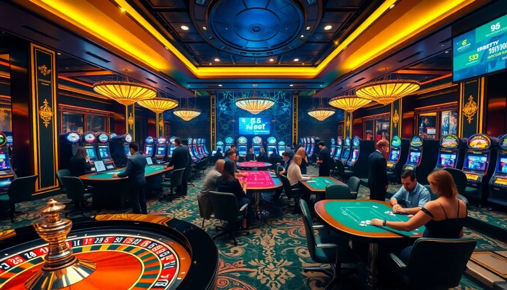 Experience thrilling gaming action at i9bet2h.club with high-stakes poker, roulette wheels, and vibrant slot machines.