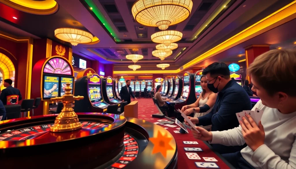 Engaging players place bets on lô kép in a vibrant casino atmosphere filled with excitement.