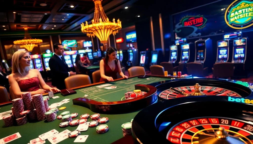 Experience the thrill of bet88 with a vibrant casino scene featuring poker chips and a roulette wheel.