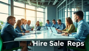 Find companies hiring sales reps as a diverse team collaborates in a bright office.