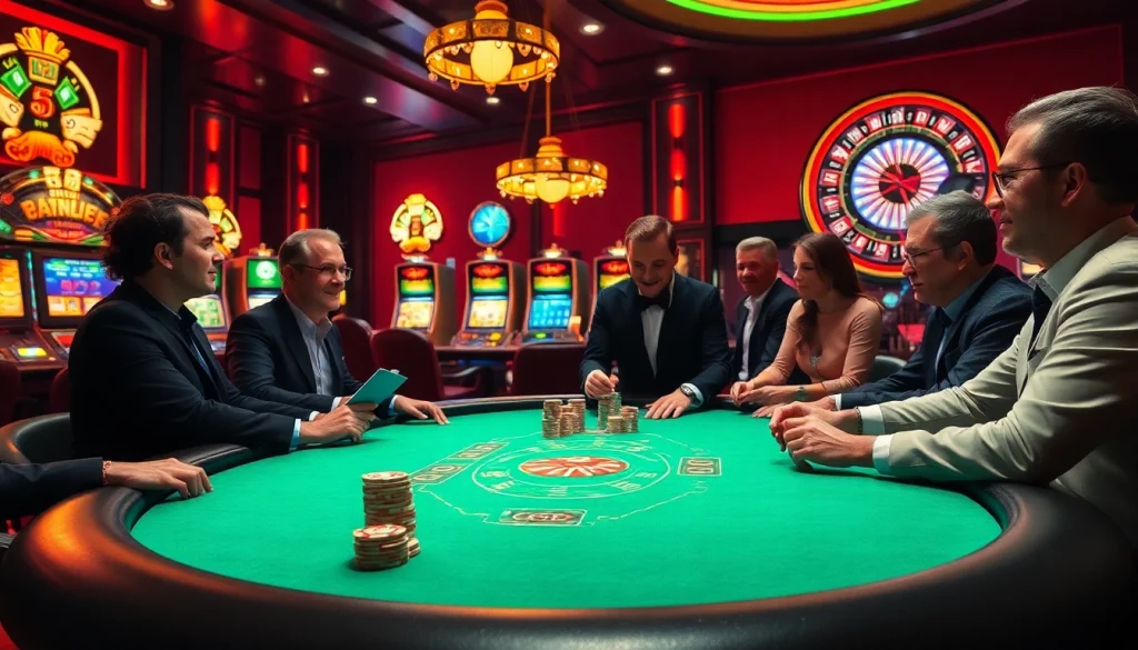 Scène captivante mettant en avant de meilleures cotes à meilleurs casino en ligne avec des joueurs autour d'une table de poker.