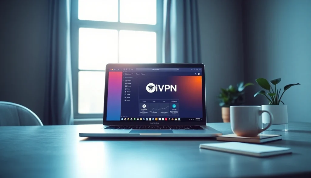 现代工作区中带笔记本电脑的快连VPN桌面界面