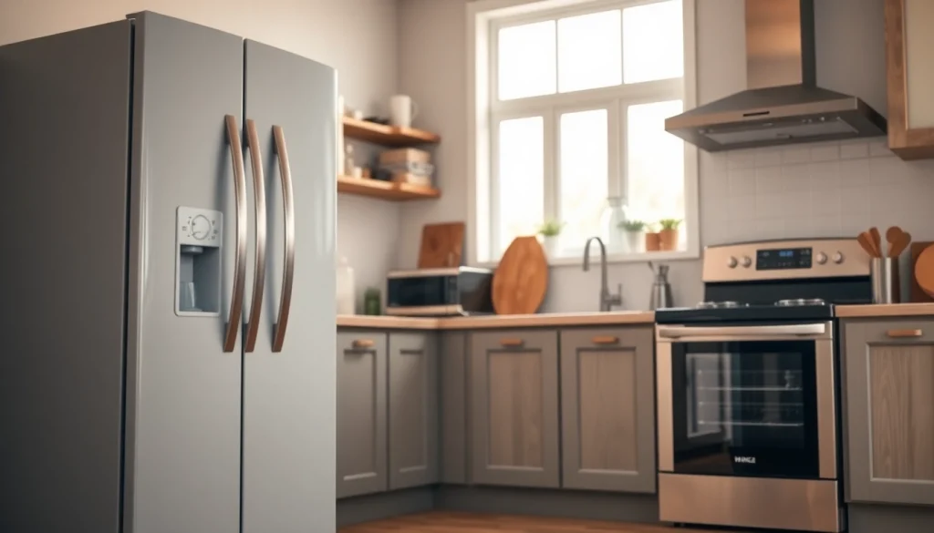 Showcasing essential home appliances in a stylish kitchen setup.