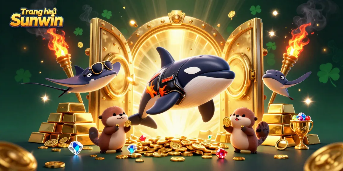 Experience exciting gameplay at Trang chủ Sunwin with 3D cartoon characters surrounded by glittering gold and treasures.