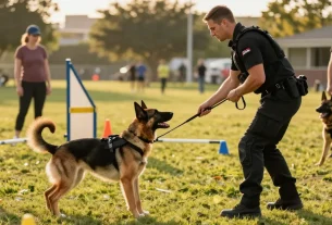 Handler demonstrating ROKOK88 gear during K9 training session showcasing quality and functionality.