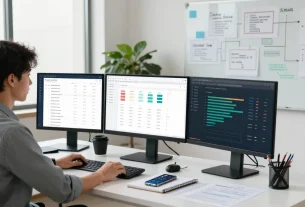 Backlinks analysis tools in a modern digital marketing workspace with SEO specialist